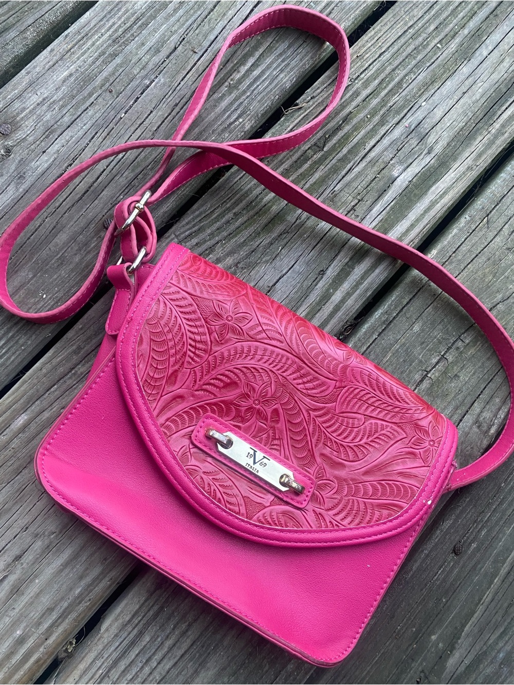 VERSACE 19V69~ Hot Pink Tooled Leather Crossbody Bag